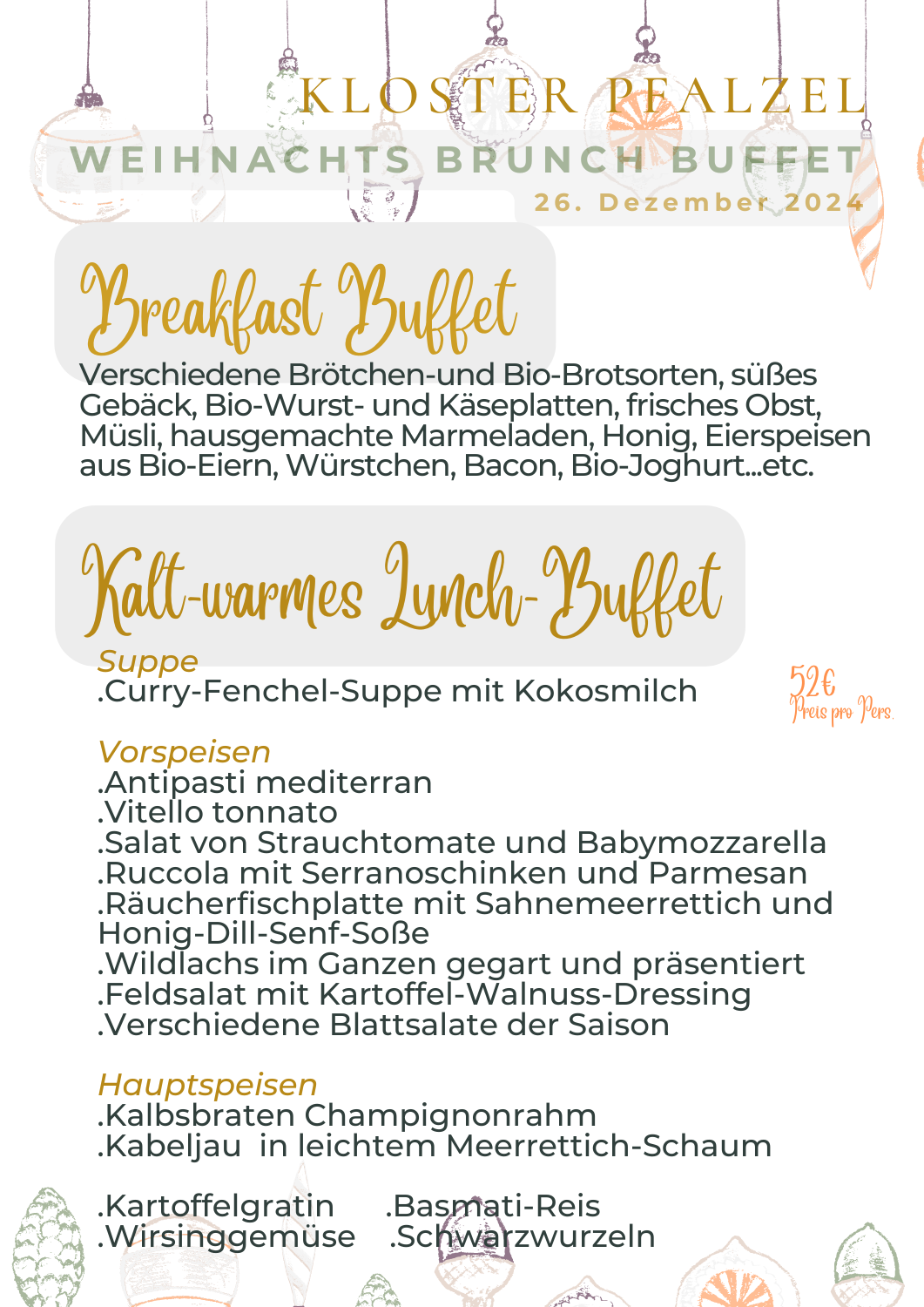 Restaurant Kloster Pfalzel 2. Weihnachtsfeiertag  / 26.12. (BRUNCH 10:30 Uhr)