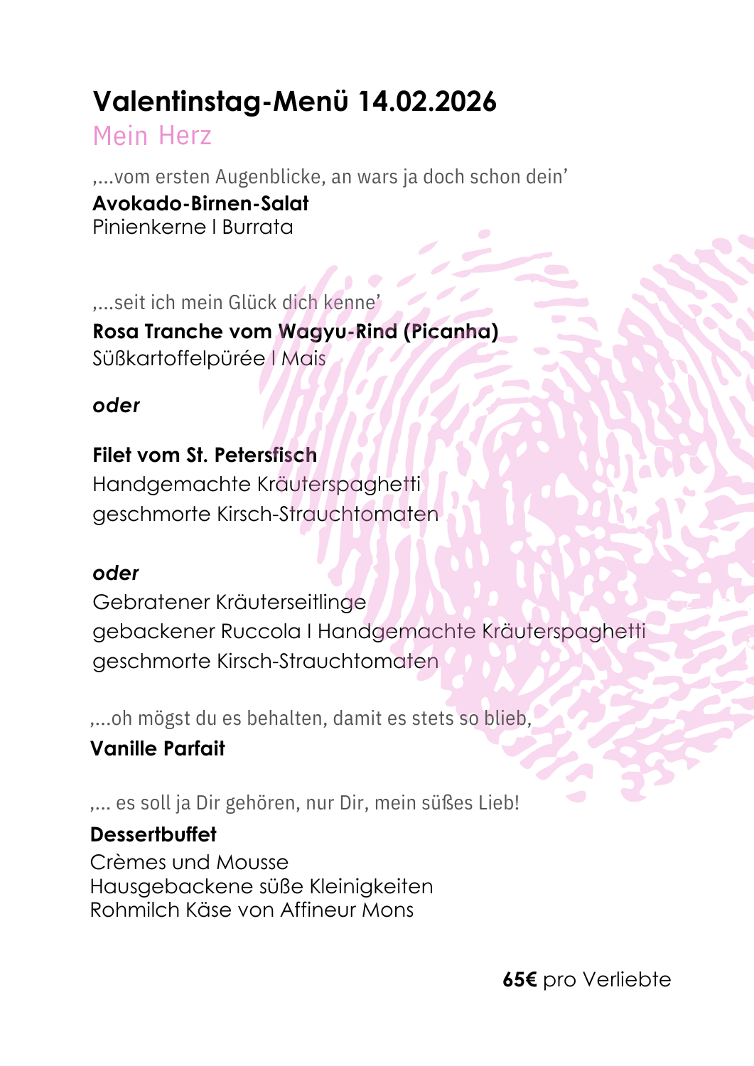 'Love is sweet' Valentins-Dinner am 14. Februar 2025